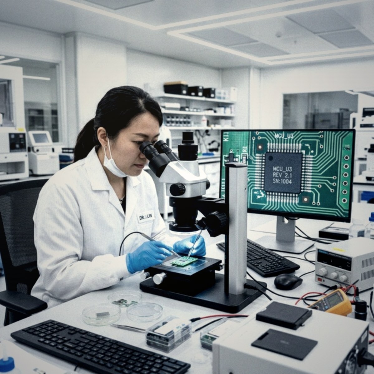 광학 현미경 검사 장면